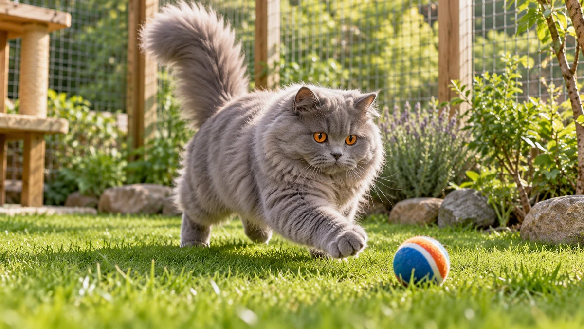 British Longhair kedi — oyun ve egzersiz anı